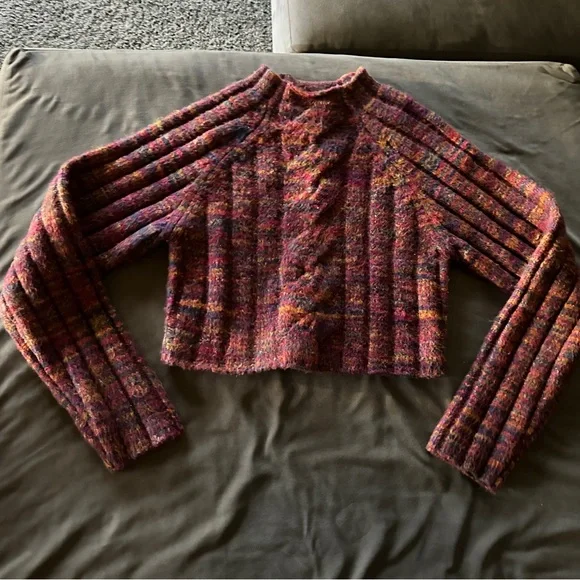For Love And Lemons Colorful Rainbow Winter Fall Cropped Knit Sweater Size Small - Picture 1 of 6